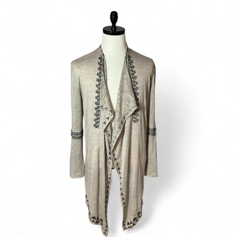 Haute Project Women's Long Open Cardigan Duster Boho‎ Tribal Embroidery Size L